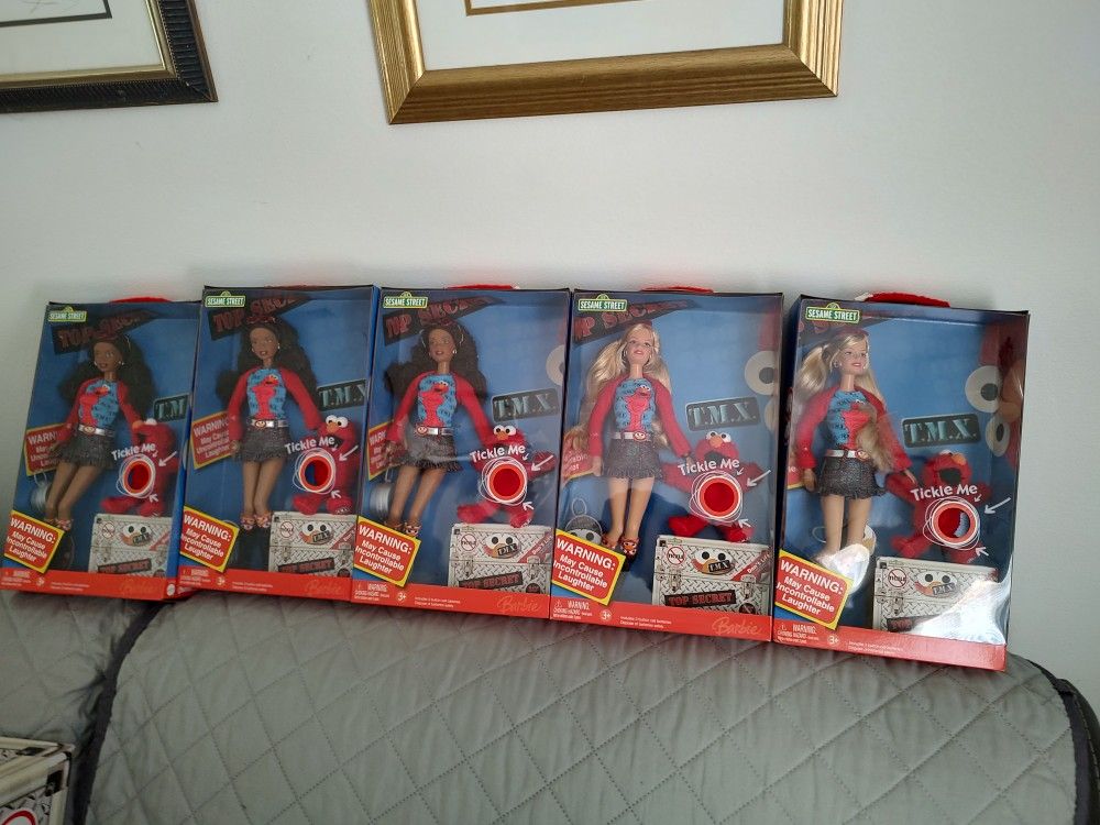 Tickle Me Elmo Barbie... 1996 Limited Brand New In Boxes
