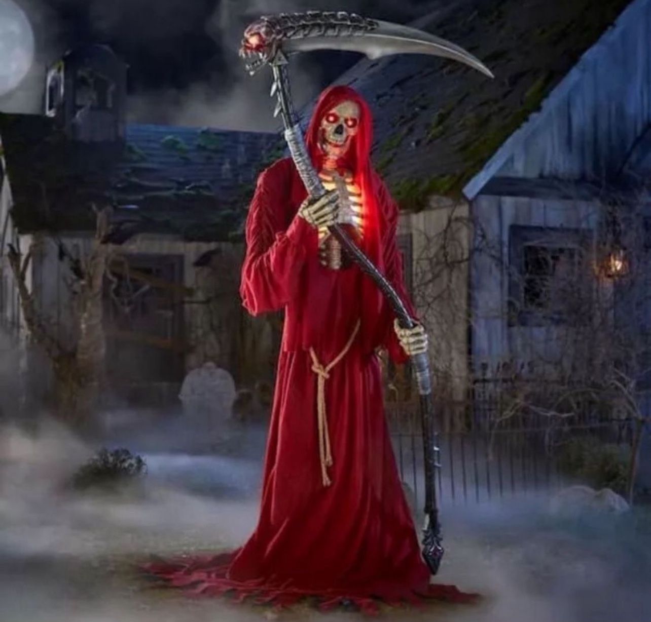 8ft Animatronic Grave & Bones GIANT-SIZED ANIMATED LED Smoldering Reaper of Souls