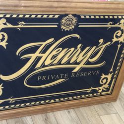 Framed Vintage Henry Weinhard's Beer Mirror Sign Black Gold Wood Private Reserve 