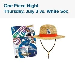 4 Aisle Seats On Reserve Row G and H.  One Piece Giveaway and Drone Show. $200 Each