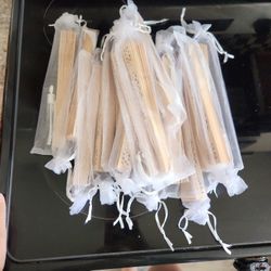 Set Of 16 Sandalwood Fans Sunflower Pattern
