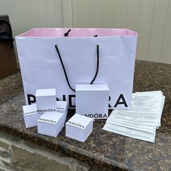 Pandora Bags And Boxes Sterling Silver Storage Bag, Tissue & Shopping Bag with Handle > $5 per set