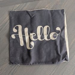 Cotton Linen Square Throw Pillow Cover - Black/White "Hello" 18 Inch
