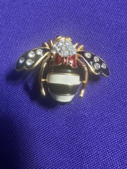 Joan Rivers Bee Brooch Pin with Rhinestones and Enamel