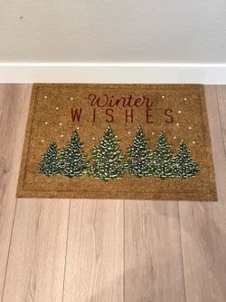 36x24 “Winter Wishes” and Trees Natural Coir Christmas Outdoor Doormat- Front Door Holiday Rug