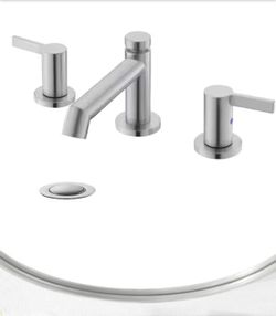 Phiestina Brushed Nickel 2 handle Bathroom Sink Faucet, 8 in. 3 Hole Widespread Modern Bathroom Faucet