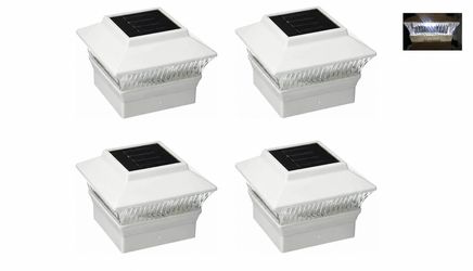 4 Pack White Outdoor Garden Solar Powered LED 4 x 4 Fence Post