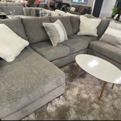 2 Piece Gray Sectional With Chaise/ Pillows Included/ Ashley Furniture/ Brand New 