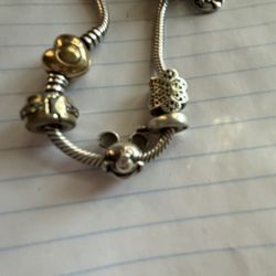 Authentic Pandora Charm Bracelet With Retired Mickey Mouse Face 