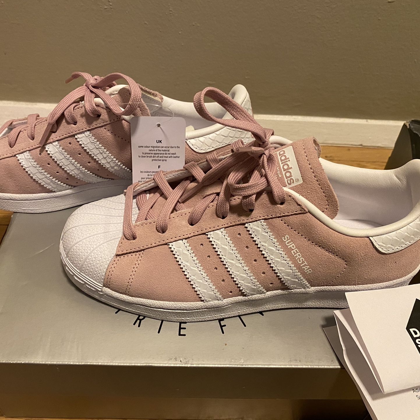 Adidas originals superstar Shell Toes in pink suede, size women
