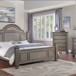 Brand New Upscale Grey 6pc Queen Size Bedroom Set