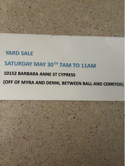 Yard Sale today 7am to 12 pm