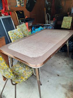 1960s Dining Table Plus Extension Leaves And 4 Chairs