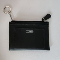 COACH DARCY BLACK CROSSGRAIN SAFFIANO LEATHER KEY RING CARD CASE WALLET