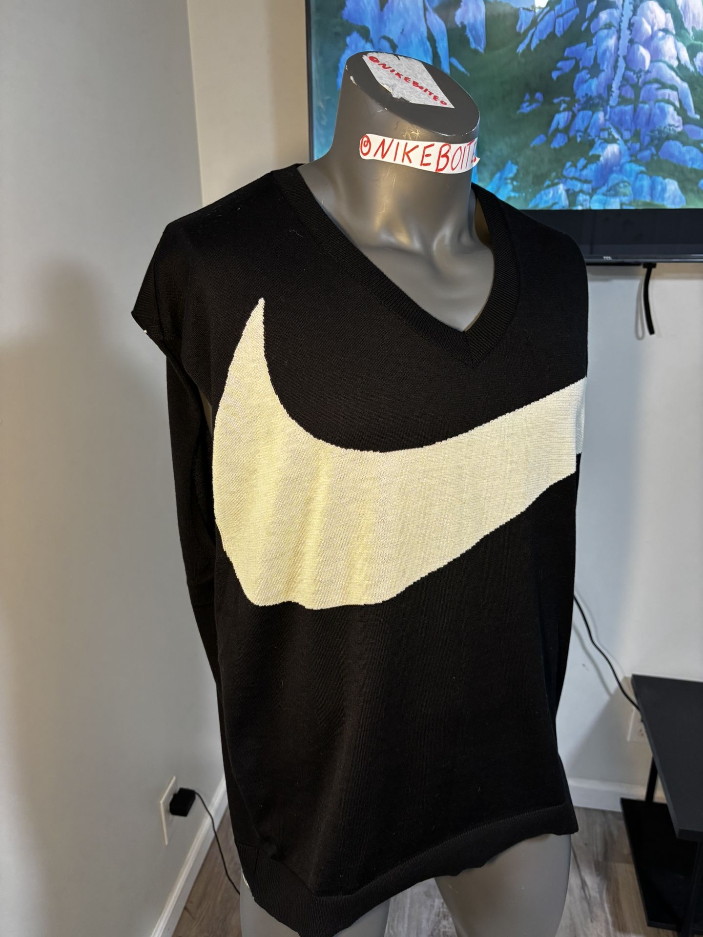 Nike V-Neck Sweater Pullover Cardigan Vest Big Swoosh BLACK/WHITE Size XL