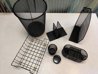 Black Metal Mesh Desk Organizer Set