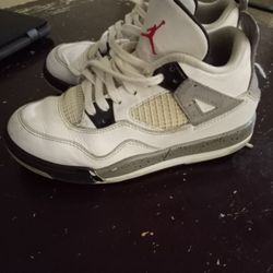 Nike Air Jordan 4 Retro White Cement Youth Basketball Sneakers 308499-104 Sz 1Y Kids Children 
