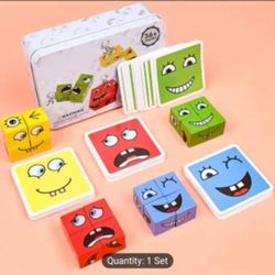 NEW! Wooden Face Changing Magic Cube Building Blocks Game, Matching & Building (blocks & cards)