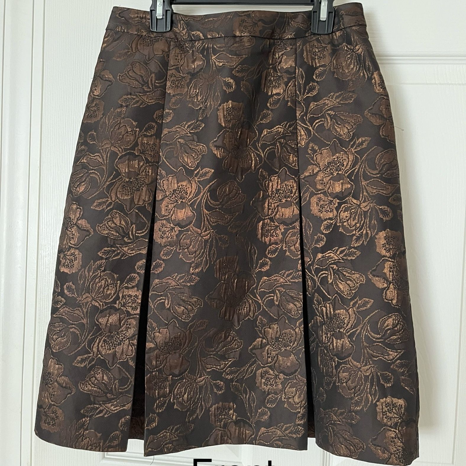 Vintage Kate Hill Black & Metallic Brown Pleated A-Line Skirt – Size 6P