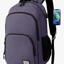 Water Resistant Travel Anti-Theft Slim 15.6 Inch Laptop Backpack with USB Charging Port, Violet, NEW