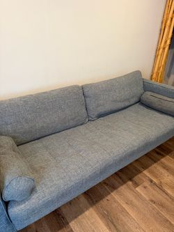 Woodworth Wooden Blue Tweed Sofa