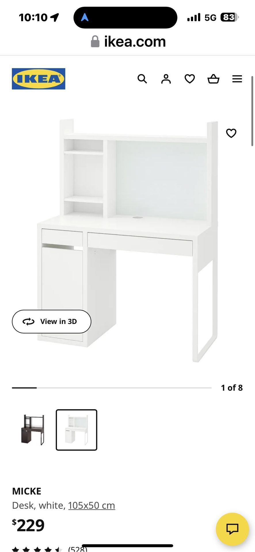 Used - Ikea Micke Desk With Hutch And Chair