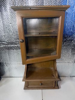 Vintage Wooden Cabinet with Glass Door