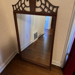 Vintage arched top ornate wooden wall mirrors, walnut. 3 Matched Set