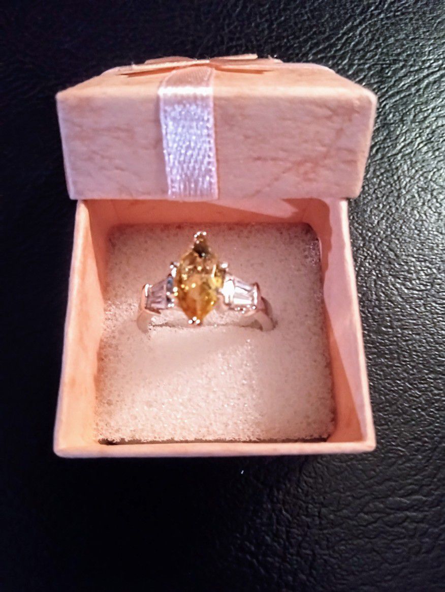 Yellow Citrine Sterling Silver Ring 