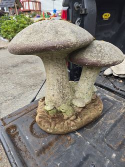 Large Concrete Two Mushrooms with Small Frogs Statue