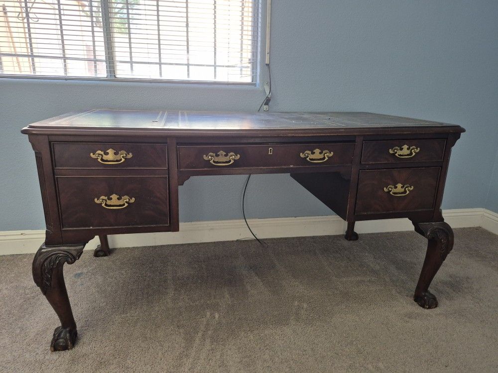 Antique Desk. Leather Inlay.