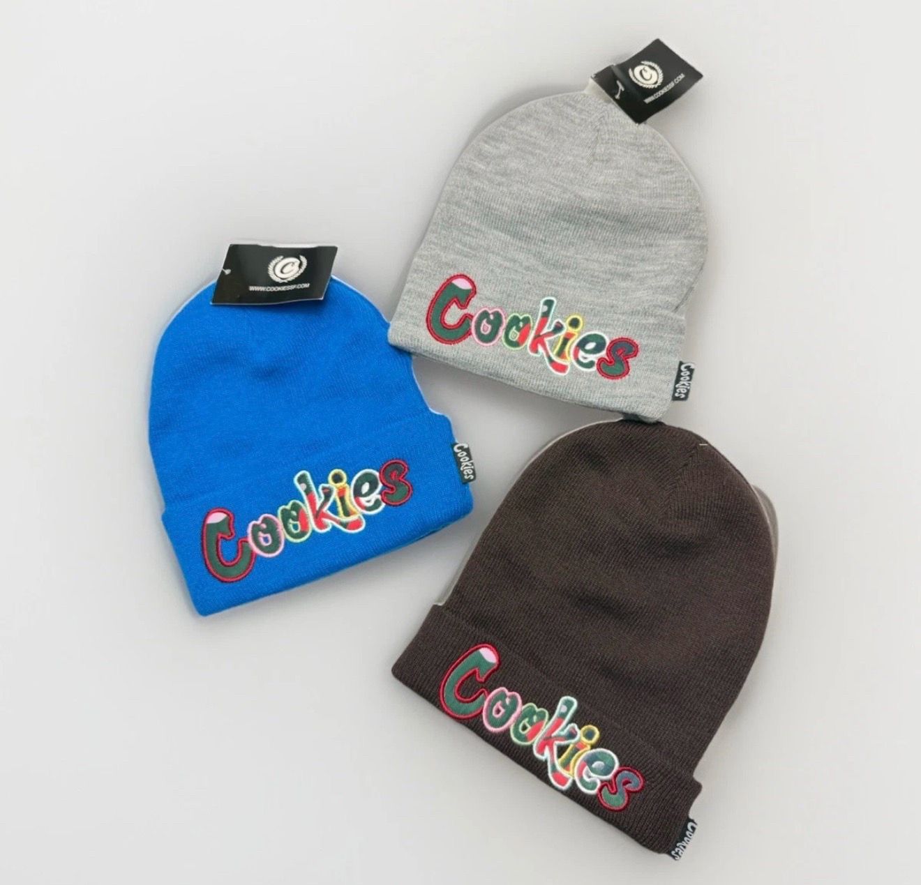 Cookies Knit Beanie Hats One Size Blue Gray Brown (lot 3pc) New w Tags