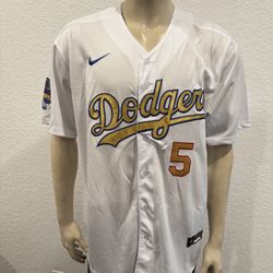 Freddie Freeman #5 Dodgers White  Gold  Stitched Jersey