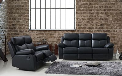 Brand new black genuine leather reclining sofa + loveseat 2PCs set