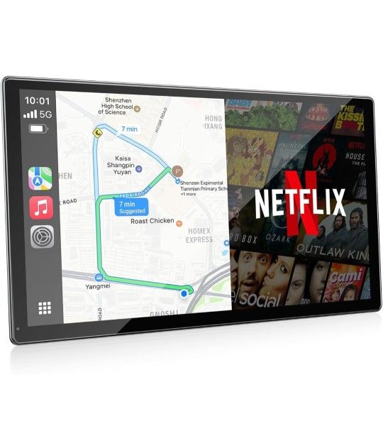  9'' Carplay Screen with Netflix YouTube and 1080P Backup Camera Upgraded Wireless Android Auto Screen Portable AI Magic Video Box Built-in Apps Voice
