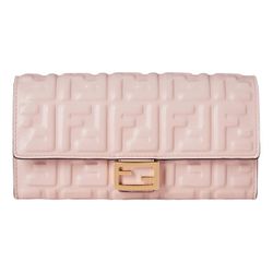 New Fendi Candy Pink Baguette FF Monogram Leather Continental Wallet Clutch Bag