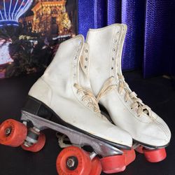 Vintage White Leather Roller Derby Uret Hane Skates Size 10