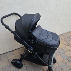 *NEW* Baby Stroller, 2 in 1 Newborn Stroller Convertible Bassinet for Infant Toddler Pram w/FOOTMUFF