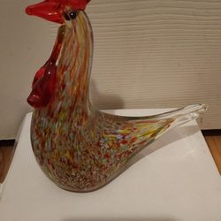 Rooster Italian Style Hand Blown Art Glass Colorful Speckle Paperweight Figurine