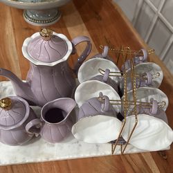 Tea Set - Lavender With White Marble Tray 