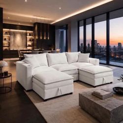92" Sectional Couches, Cloud Couch Sectional with Storage Dual Ottoman, Oversized 5-Seater L/U Shape
