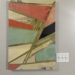Large canvas art frame, bright pastels and gold, multicolor - $30 