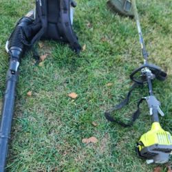 Ryobi Gas Weed Trimmer  And Backpack Leaf Blower