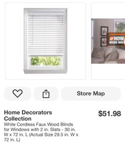 Home Decorators Collection White Cordless Faux Wood Blinds for Windows with 2 in. Slats - 30 in. W × 72 in. L (Actual Size 29.5 in. W x 72 in. L