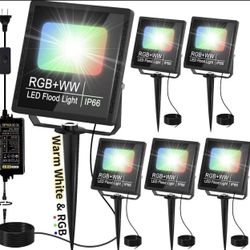 Low Voltage Landscape Lighting Kit with Transformer RGBW Color Changing Landscape Lights IP66 Waterproof Led Outdoor Flood Lights for House Yard Tree
