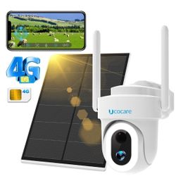 UCOCARE 4MP Wireless 4G LTE Cellular Security Camera Outdoor, WiFi-Free Security Camera with SIM Card, 6W Solar Panel & 15000mAh Battery, 360° View, D