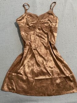 Satin Lace Slip Dress in Bronze