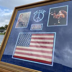 Jimi Hendrix and Janis Joplin autographed flag from Woodstock stage decor...