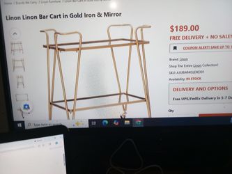 Bar Cart Linon in Gold & Mirror