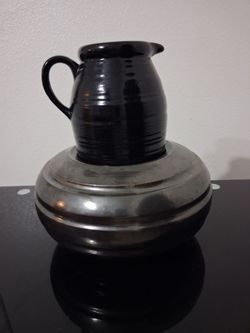 Vintage hand made clay pitcher  with pot